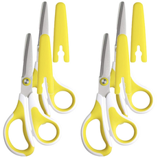 SONiC 3D兒童剪刀 左手, 3D氟塗層安全兒童剪刀, 牛奶盒適用, 黃色, 4支