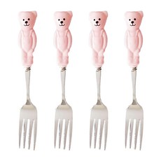 MYUMYU 沐慕家居陶瓷小熊不銹鋼湯叉 15.5cm, 淡粉色, 4支