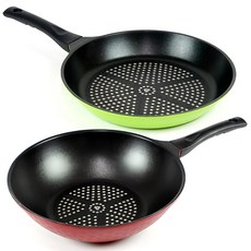 Kitchen-Art 鑽石塗層平底鍋 2件組, 平底鍋28cm+深型平底鍋30cm, 綠色+紅色, 1組