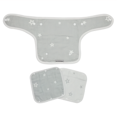 OhBabyLying 六層紗背帶口水巾組 柔軟透氣 寶寶口水巾 時尚可愛, 灰藍星空, 3條, 1組, FREE SIZE