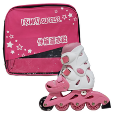 SUCCESS 成功 兒童伸縮直排輪 發光輪 PU輪 附鞋袋, 粉色, M號 17~19cm, 1雙