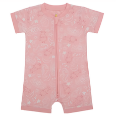 boo boo sheepezz 短袖雙拉鏈連身衣，18-24個月，95%竹纖維, 18~24個月, 粉紅色, 1件