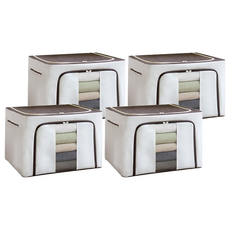 牛津布 衣物棉被鋼架收納箱 600D材質 厚實耐用 多功能收納 大容量設計 可水洗, 59.5x41.5x39.5cm, 米色, 4個