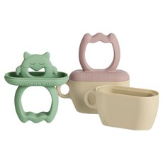 haakaa 矽膠小怪獸冰棒模具套組 2入, 1組, 藕粉紅 + 豌豆綠