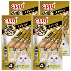 INABA CIAO 啾嚕 寒天鰹魚燒肉泥 柴魚高湯 條狀果凍 綠茶配方, 60g, 4袋