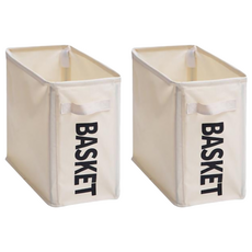 桌邊收納籃 多功能收納箱 萬向滾輪 扁平化設計, 米白色, 2個