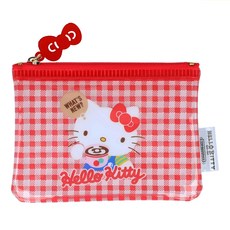 sun-star Hello Kitty 50週年 迷你拉鍊小物零錢收納袋 防潑水材質, 午茶時光 紅色, 130 x 95 x 5mm