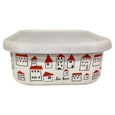 日式彩繪琺瑯保鮮盒 大方形 15.5x15.5x5.5CM, 1個