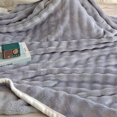 泡泡兔 100%聚酯纖維毛絨保暖空調毛毯 灰色, 雙人(150 x 200cm), 灰藍色