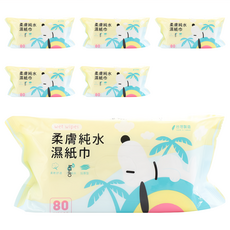 KOgi 宏瑋 史努比 柔膚純水濕紙巾 台灣製造 SGS檢驗合格, 80張, 6包