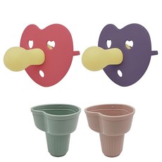 FROMISE 心形安撫奶嘴 2個 + 奶嘴蓋 2個, 第1階段(0~6個月), 奶嘴 Rose Sienna + Black Berry 奶嘴蓋 Green + Pink, 1組