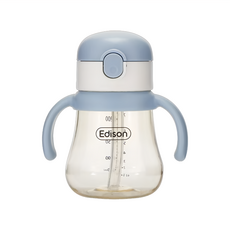 Edison 幼兒雙握把 PPSU 一鍵彈蓋吸管水杯 240ml, 藍色, 1個