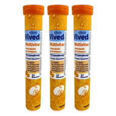 ELKOS 愛可舒 VIVEDE綜合維生素發泡錠 香橙風味 6g*17顆*3支, 德國原裝進口, 多種維生素