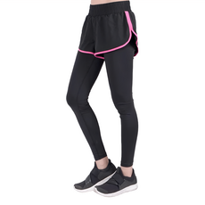 LEADER X 女款假兩件透氣彈性運動長褲