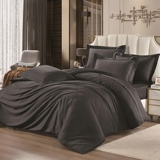 60支100%天絲素色薄床包枕套, 薄床包 + 枕套 2個, 曜夜黑, 雙人