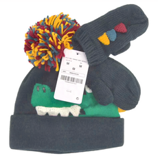 G&E 兒童保暖毛帽 + 新款鱷魚-手套 Set M 針織, 鱷魚