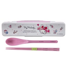 Skater 兒童餐具湯匙筷子組, 筷子 180mm + 湯匙 180mm + 盒子 188 x 47 x 18mm, 美樂蒂水彩化妝品, 1組