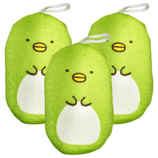 San-X 三麗鷗 卡通沐浴海綿 角落生物企鵝 柔軟 方便吊掛晾乾, 3個