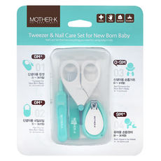 MOTHER-K 嬰幼兒安全指甲護理 4件組 新生兒適用, 薄荷綠色+白色, 1組