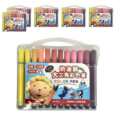 SIMBALION 雄獅 奶油獅 大三角彩色筆 24色, 大容量筆芯 出水順暢 抗Good菌 可水洗, 6盒