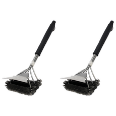 上手家居 長柄鋼刷 清潔刷/鐵刷/鋼絲刷/烤網刷/鐵鍋刷/不鏽鋼刷 堅固耐高溫 高效清潔頑固汙漬, 2支, 1入