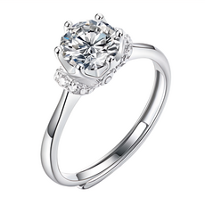 CF Diamond 女戒 莫桑鑽 珍愛加冕, 最高等級D色 FL淨度 3EX切工, 八心八箭邱比特比利時切工, S925純銀, 1克拉, A0805