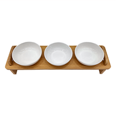 CatFeet 好好吃 陶瓷碗 立體高腳竹架 三碗 Set, 尺寸 48*13.5*9CM, X-03-04, 1組