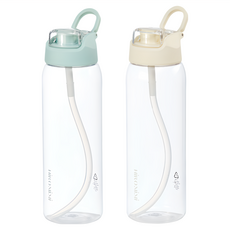 Hiromimi TRITAN 隨身水瓶 2個, 米白 + 藍色, 1L, 1組