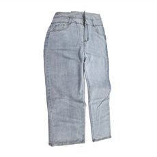 復古高腰三排釦顯瘦直筒丹寧寬褲