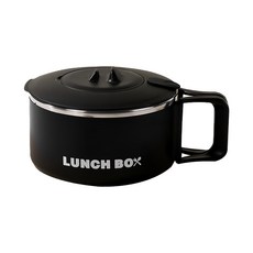 理享家 不鏽鋼折疊手柄泡麵碗 帶蓋雙層防燙 1.2L, 黑色, 1個