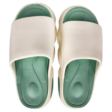 超厚造型踩屎感拚色EVA軟底防滑耐磨拖鞋 白色