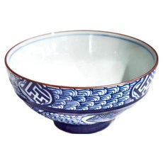 京地紋染付飯碗 - 染付山水/手繪山水 陶瓷日本製造 11.5公分寬 4.5公分高 210毫升容量, 單一顏色, 1個