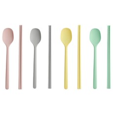 方形矽膠湯筷4人份餐具組, 1組, 混合, 勺子 4p + 筷子 4p