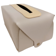 北歐韓系奶油皮革衛生紙套, 22x12x10cm, 奶油杏/紳士灰, 1個