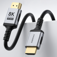 HAGiBiS 海備思 細軟編織鍍金頭HDMI 2.1版 8K高畫質傳輸線 HM06-02, 2m, 深空灰+ 黑色, 1條