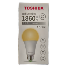 TOSHIBA 東芝 15.5W 光耀LED燈泡 4000K, 自然光, 1個