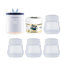 Super mama 孕媽咪暖身暖心組, 星空小兔子溫奶器, 儲奶瓶4入, Tui Balms 無香味身體按摩精油蜂蠟膏50g, 1組