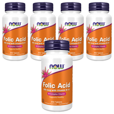 Now 素寶錠 B12+葉酸 800 mcg 葉酸含維生素 B-12 B 群維生素, 250顆, 5罐