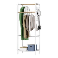 品屋 衣帽架 3057 多功能掛物區 底部置物架, 50 x 40 x 160cm, 白色