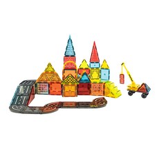 KiKimmy 彩窗磁力片工程車積木玩具組 88片, 邊角圓潤光滑，確保安全使用, 混和顏色, 1組