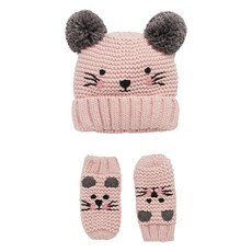 Bebehome 歐美造型毛帽小貓(毛帽+手套) 針織保暖可愛, 粉, xl(頭圍50cm~54cm), 1個