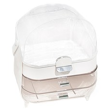 可攜式輕奢化妝品收納盒 - 26.5x18.2x34.5公分 三層大容量, 白銀色, 1個