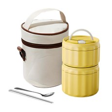 SUNORO 南瓜保溫飯盒 400ml + 600ml 附保溫袋 + 餐具, 1組, 黃色