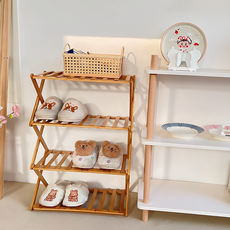 沐慕家居 免安裝折疊竹製多層鞋架 四層, 50 x 25 x 69cm, 1個