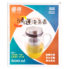 優得 鴻運泡茶壺, 600ml, 茶水分離, 耐熱玻璃, G-4049, 1個