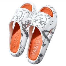 男款拖鞋 卡通暴力熊 舒適軟底, 40~41, 白橙色