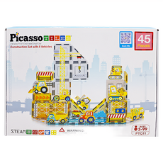 PicassoTILES 畢卡索 彩繪磁力片積木 工程建築組 45片, 1盒