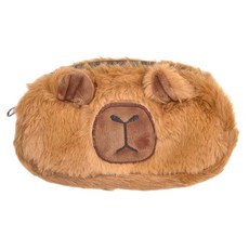 C卡皮巴 水豚君造型絨毛大容量筆袋, 1個, 棕色