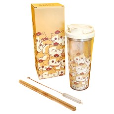 黃阿瑪的後宮生活 透明雙層雙飲杯 耐溫0~85度C 附吸管, 黃色, 700ml, 1個