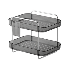 SHCJ 生活采家 輕奢桌面瀝水收納置物架 (33x24x30.5cm) PP PET塑料 不鏽鋼, 2層, 透明黑, 1個